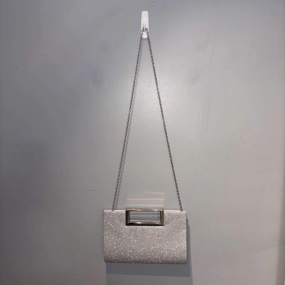 Silver Glitter Evening Bag Clutch Crossbody Silver Chain Prom‎ Formal